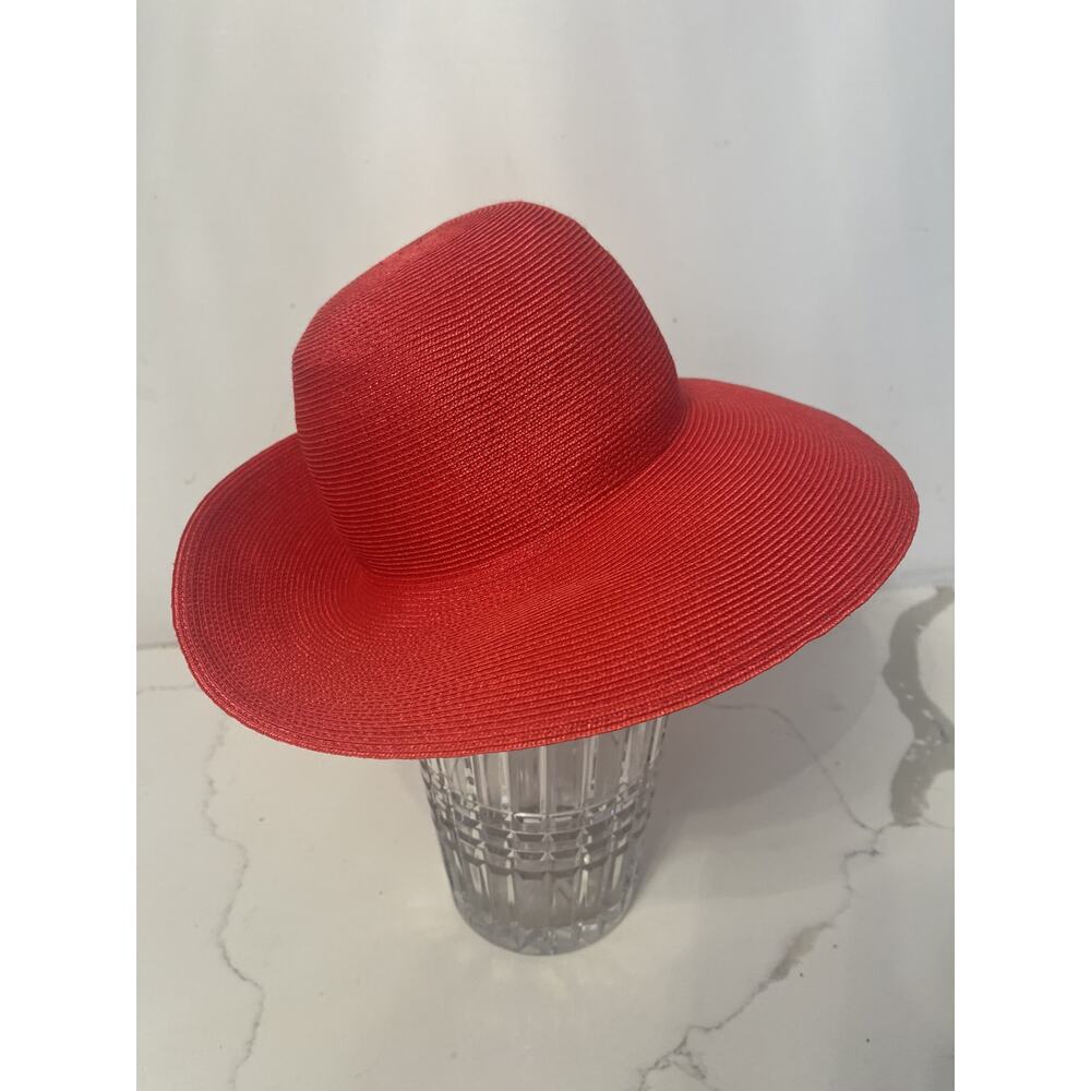 Lola Womens Straw Sun Hat S 6.5" Red Wide Floppy Foldable Travel Resort Festival